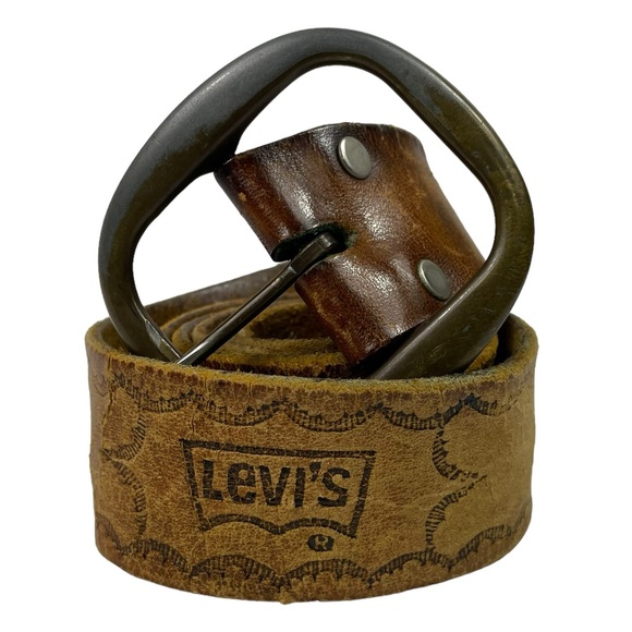 Rare Vintage Levis Stamped Logo Leather Thrashed Tattered Heavy Patina 1970s HTF - Picture 14 of 16